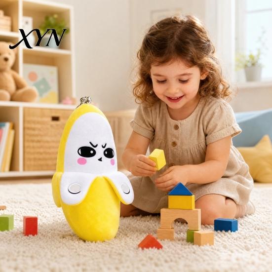 Kids Musical Plush Toy Banana Toy, Fruit Sensing Metronome with Sounds, Interactive Music Playing Doll Sound for Kids, Cute Motion Sensor Keyring Gift