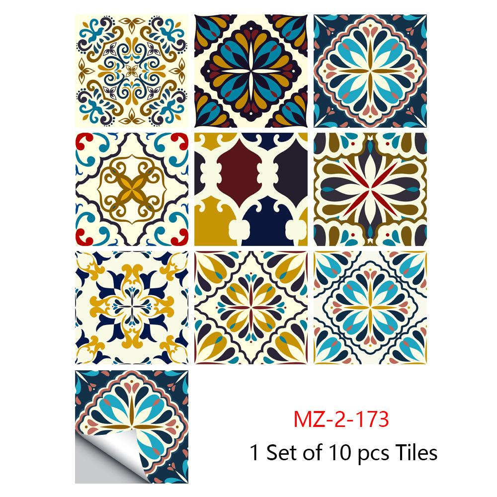 10pcs Mandala Crystal Hard Tiles Ceramic Wall Stickers Peel Stick Decals for Kitchen Wardrobe Home Decor Art Mural DIY