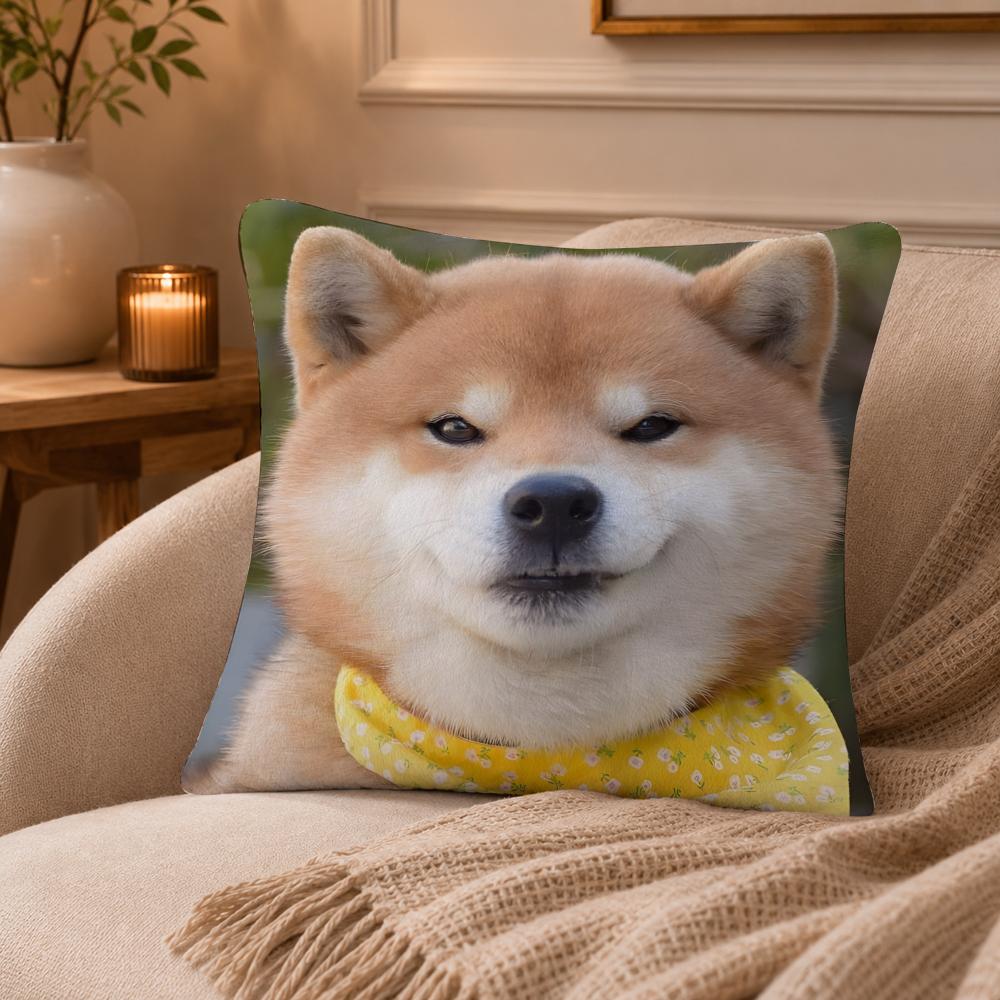 Cute Shiba Inu Cushion Cover Anti-dustmite Pillowcase Invisible zipper silky short plush Sofa cushion cover