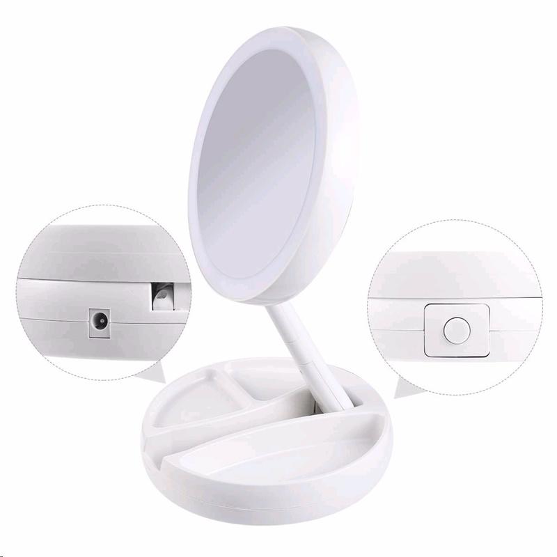 Foldable USB Charging or LED Battery Mirror Night Cabinet White Cosmetic Mirror with 10x Magnifying Mirrors | Bath Mirrors