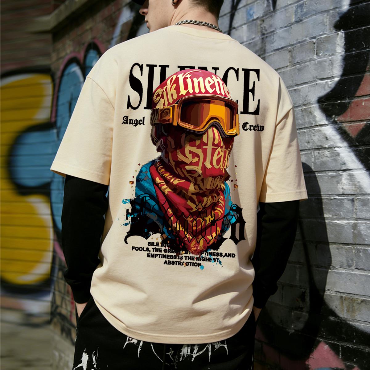 

Мужская футболка с принтом золотой цепи и наличных, в стиле американского стритстайла, с маскированным человеком - Летняя мода, короткий рукав L бежевый