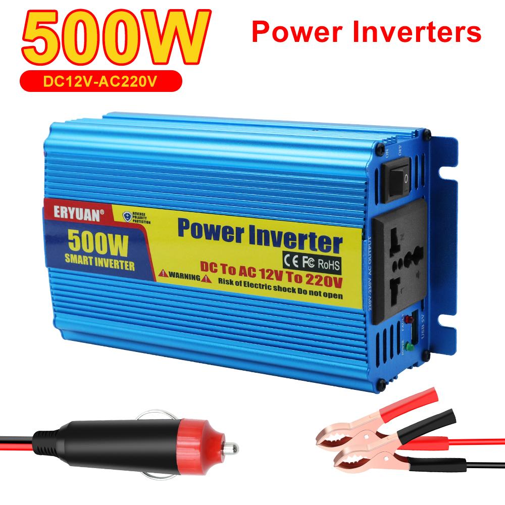 Conversion USB Battery Clip USB Voltage Transformer Car Power Inverter DC 12V To AC 220V Auto Power Supply Inverter 500W Cigarette Lighter Interface
