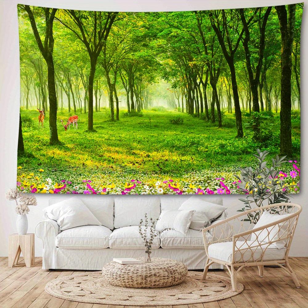 1pc Nature-Inspired Polyester Tapestry, 90gsm Woven Wall Hanging with Greenery, Flowers, and Trees, Animal Theme Portrait Orientation, Soft Brushed Fa
