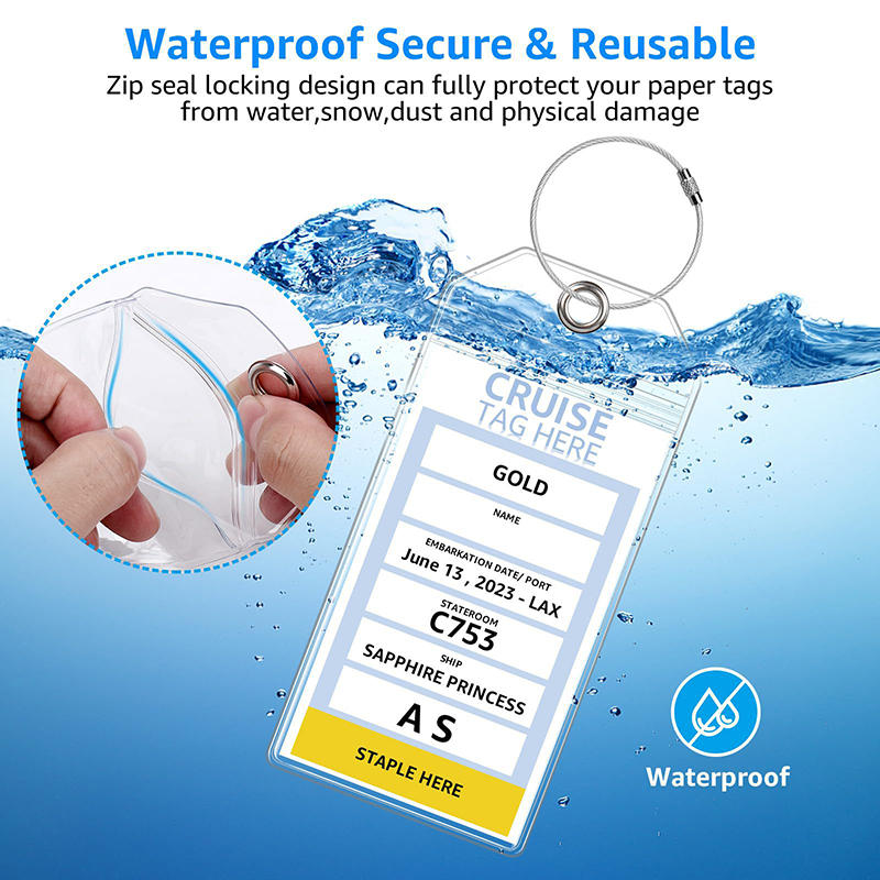 5PCS Luggage Tag Holder Waterproof Zipper Clear PVC Plastic Accessories Stainless Steel for Travel