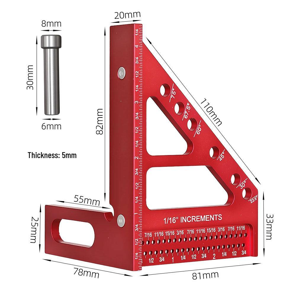 Yunbei 7-Inch Aluminum Woodworking Triangle Square Ruler, 90-Degree Angle, Dual Scale (Imperial/Metric).