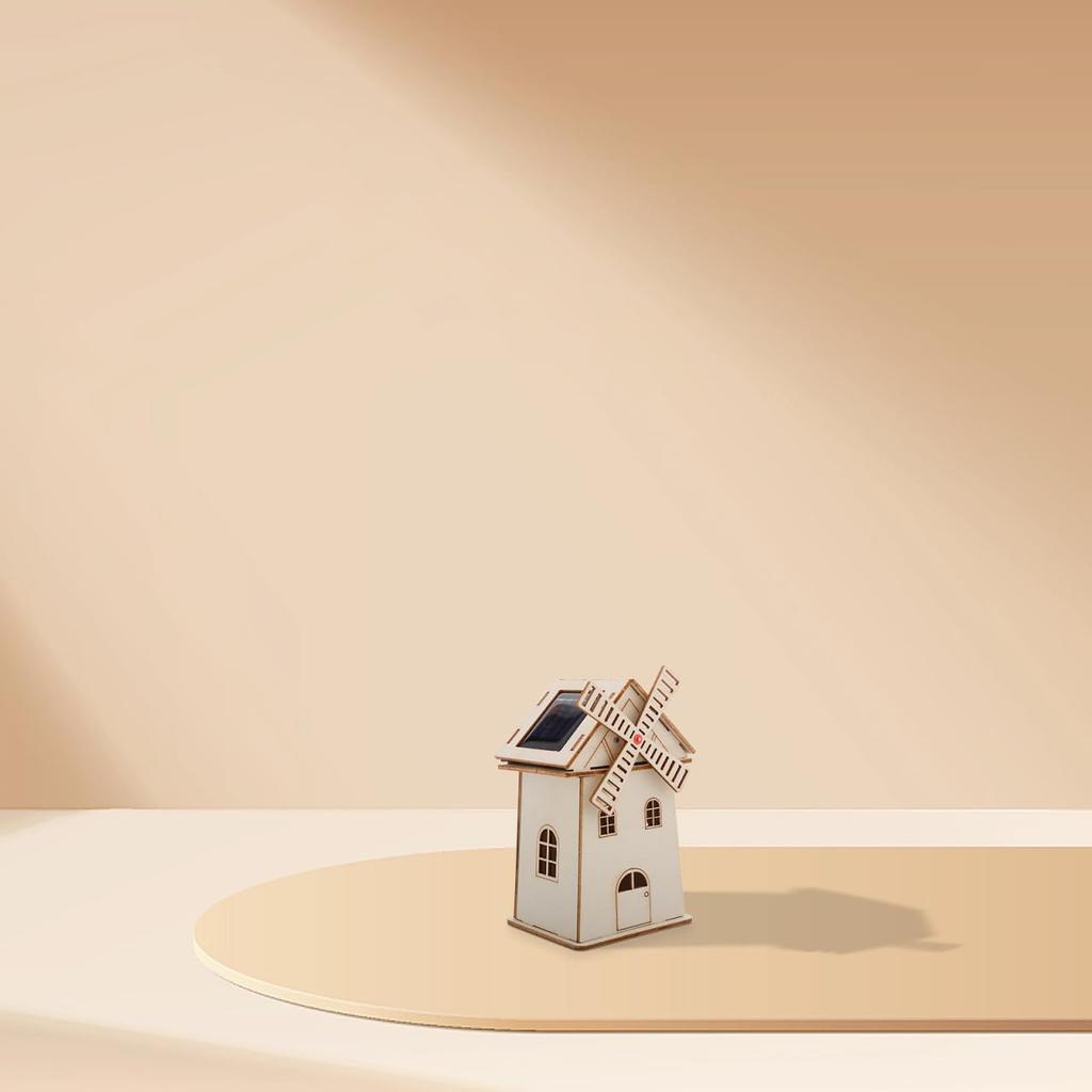 LIOOBO Wooden 3D Puzzle Solar Windmill Craft Kit DIY Miniature House Summer Vacation Boys and Home Decor - Solar-Powered, Paintable, Assembly,