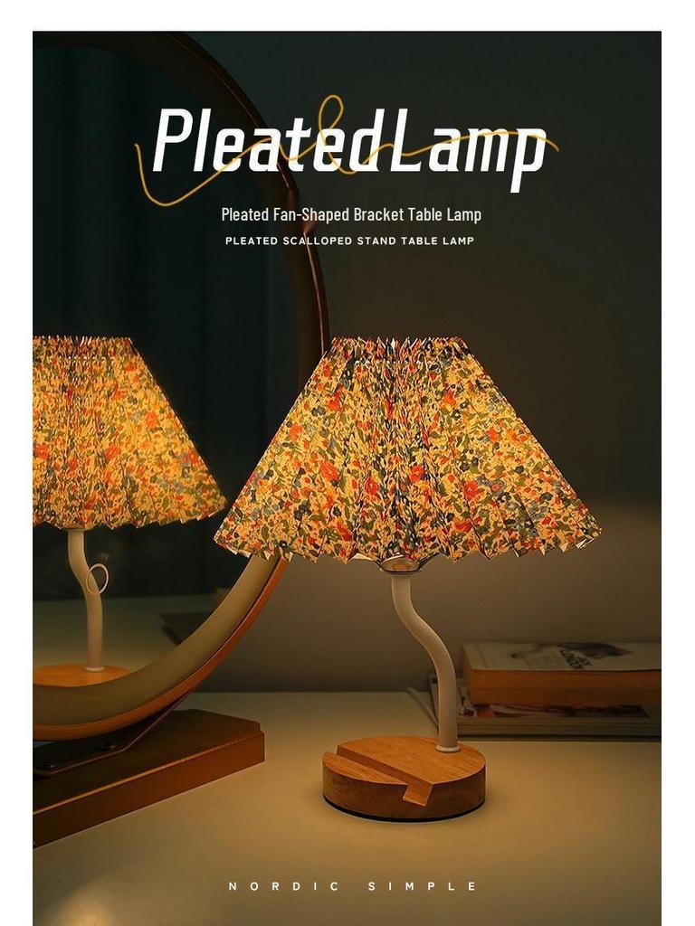 Multifunctional Pleated Bedside Table Lamp with Storage & Remote-Control Night Light