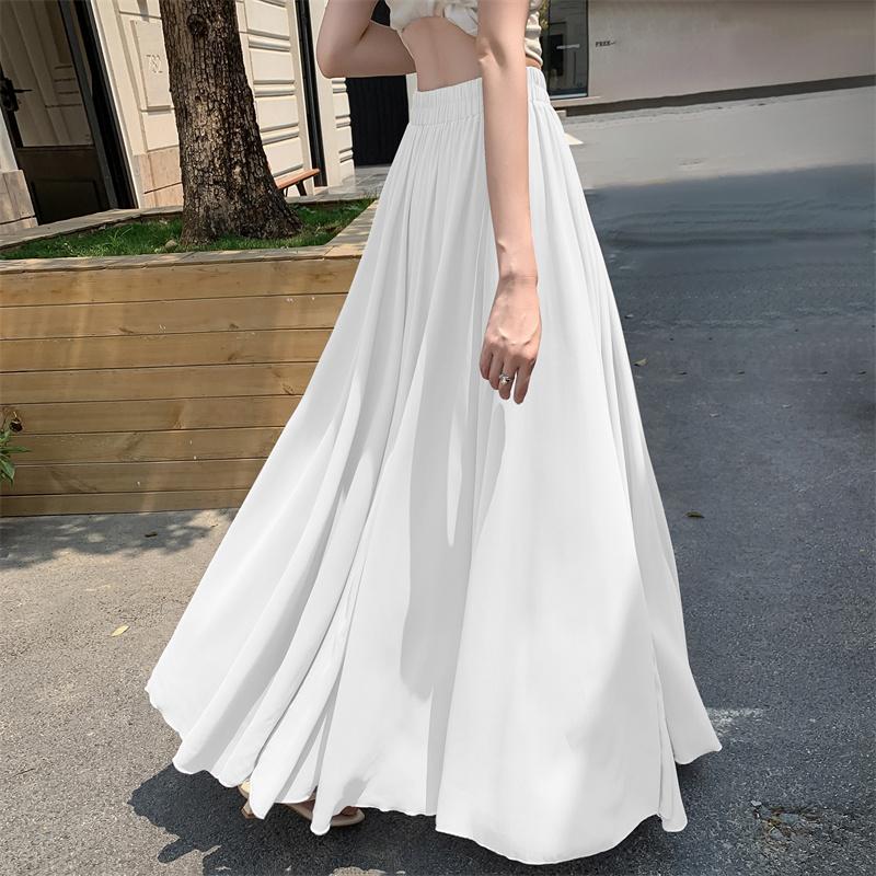 Damen Chiffon A-Linien Maxirock Hoher Bund Fließender Saum mit Eleganter Drapierung & Weiter Silhouette