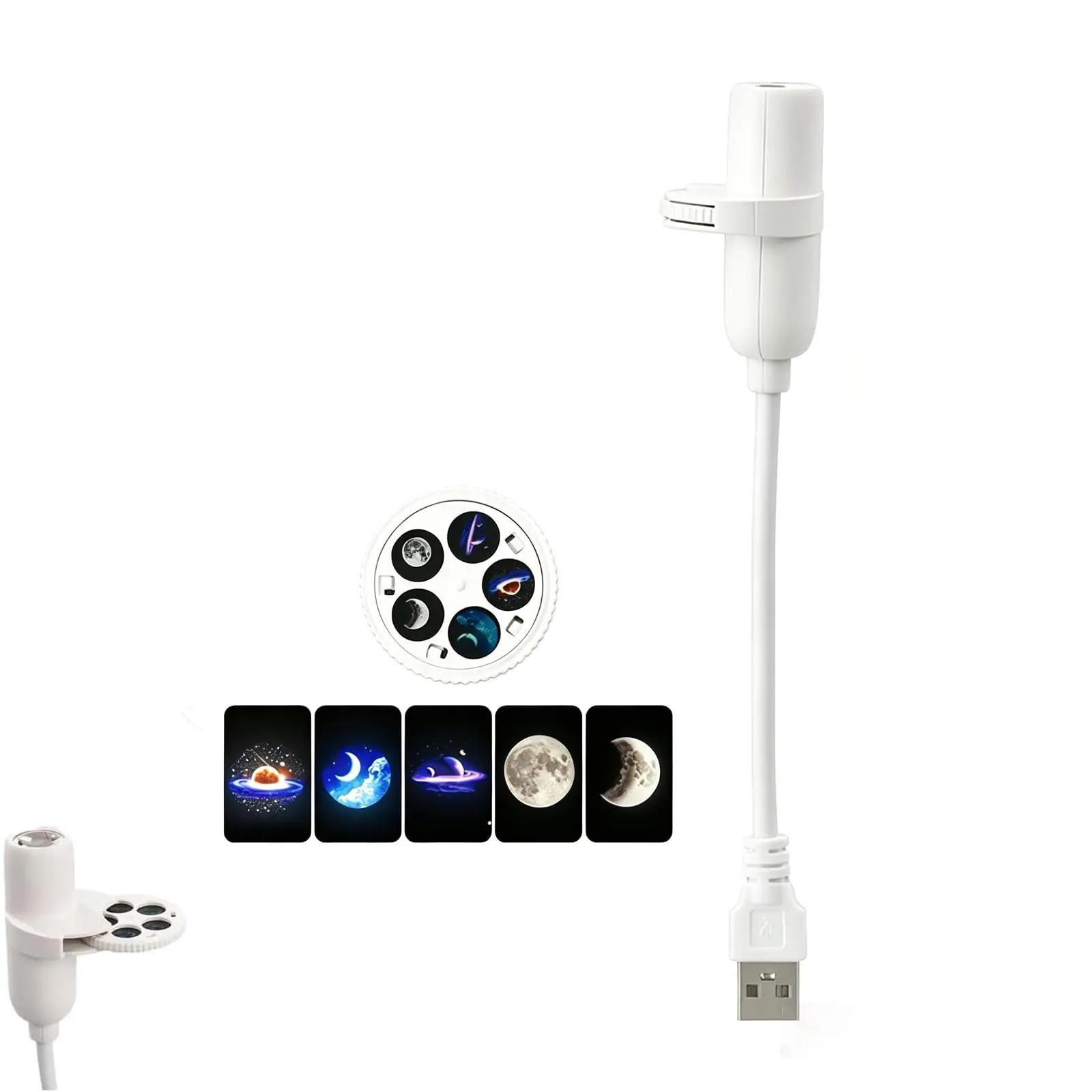 Sterren Projector Nachtlampje USB Stekker 360° Roterende Projector Nachtlampje 5/10/15 Patronen Maan Ster Sfeer Nachtlampje voor Slaapkamer Auto Decor white