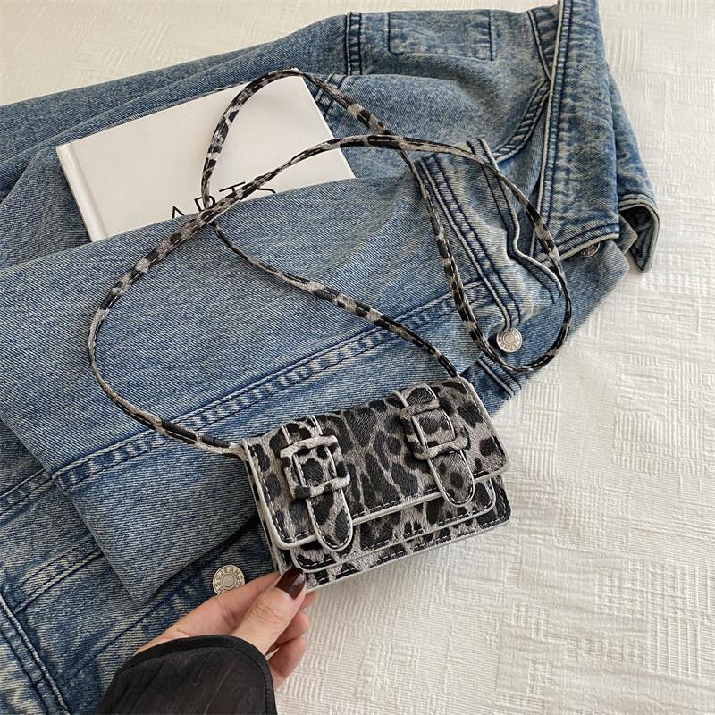Stylish Mini Leopard Print Shoulder Bag For Women With Trendy Casual Vibe In Gray And Khaki