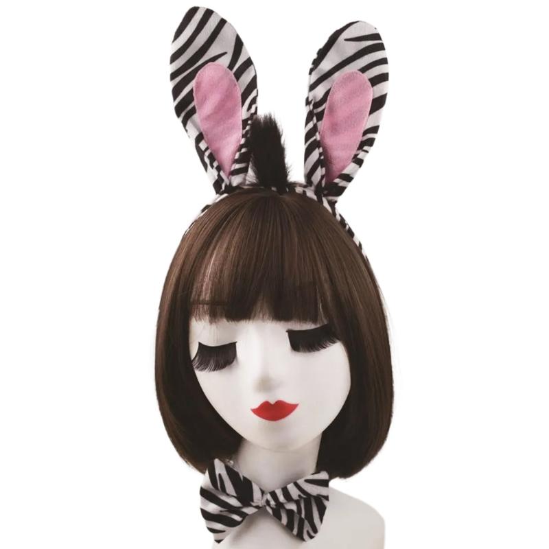 Animal Zebras Headbands Zebras Bowtie Cartoon Ears Hair Hoop Zebras Tail Headwear Party Cosplay Photography