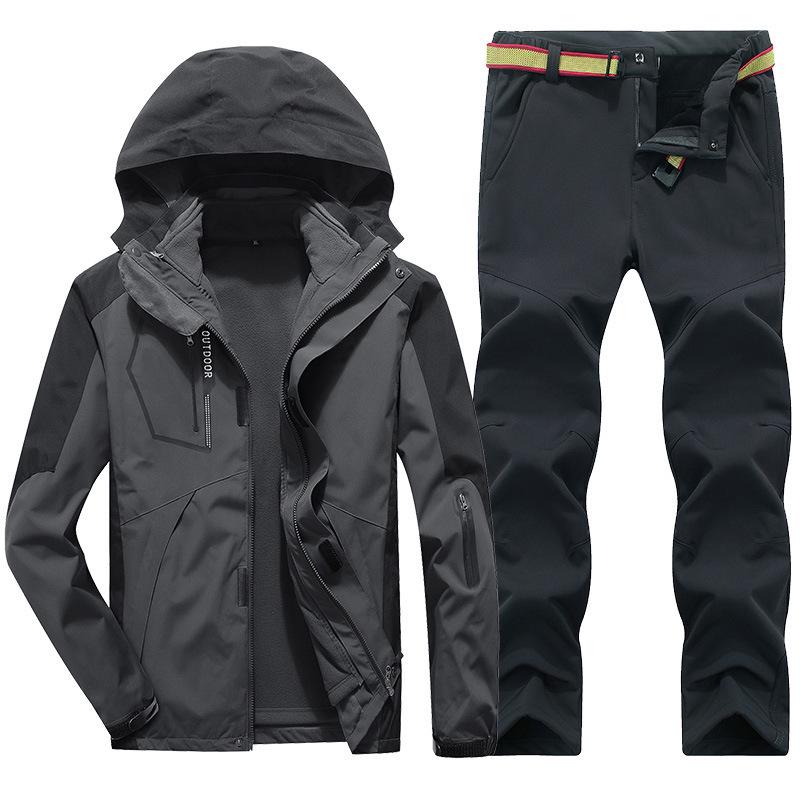 Unisex Cross-Border Hooded Windbreaker Jacket: Three-in-One Velvety Thickening for Autumn/Winter Mountaineering