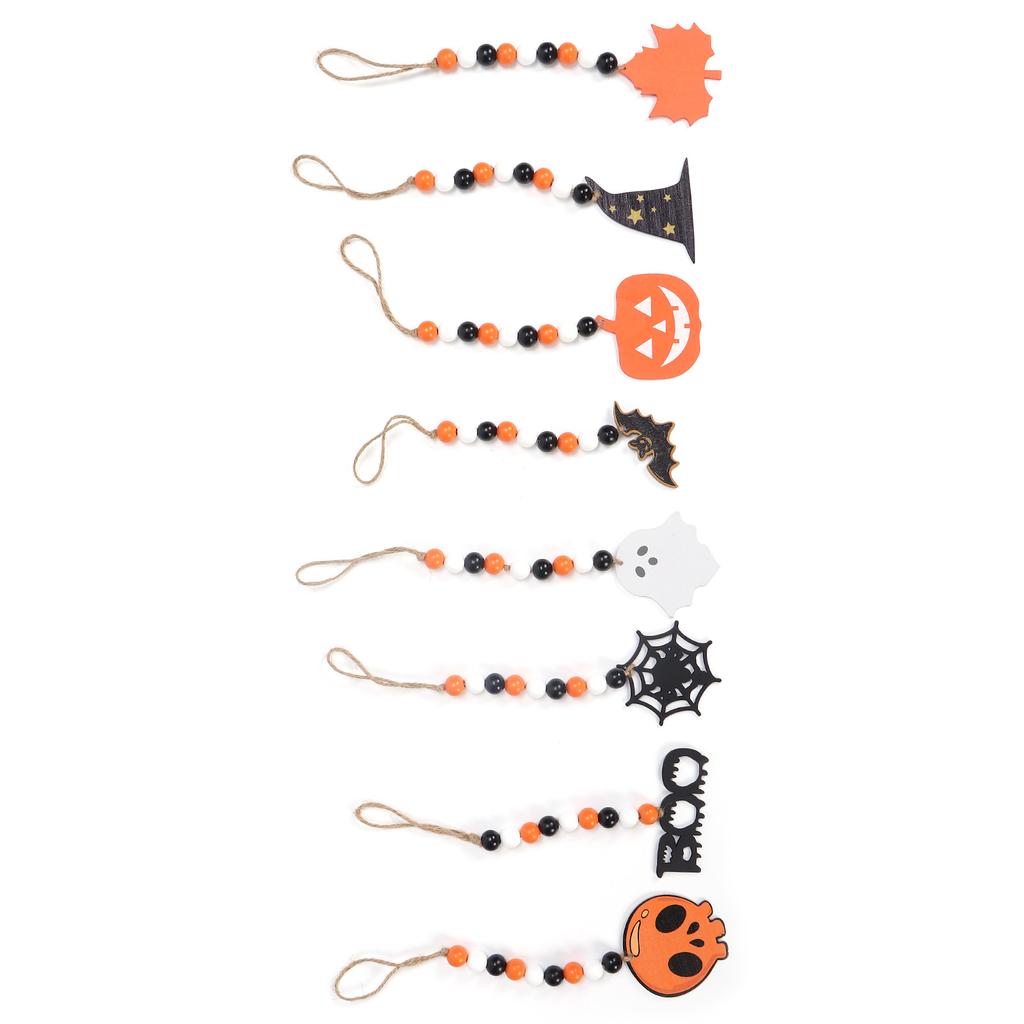 8 Pieces Halloween Farmhouse Bead Garland Wooden Pumpkin Wall Hanging Garland Ornaments for Hallowee