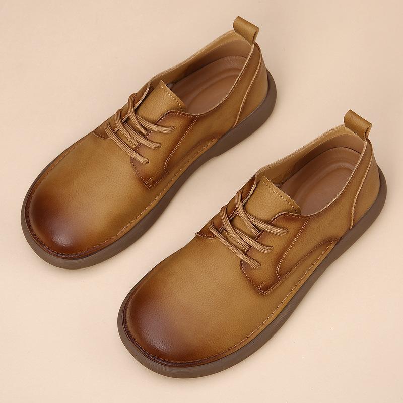 Men's Shoes Spring New Wide Head Genuine Leather Men's Shoes Breathable Trendy Retro Casual Leather Shoes Men