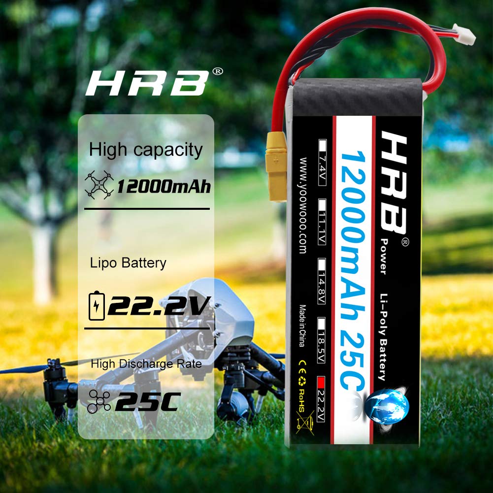 HRB 12000mAh 25C 6S LiPo Pack with XT90 Plug for DJI DJ1 S800 DJI S900 Walkera QR X800 and Other Multicopter 22.2V S1000,