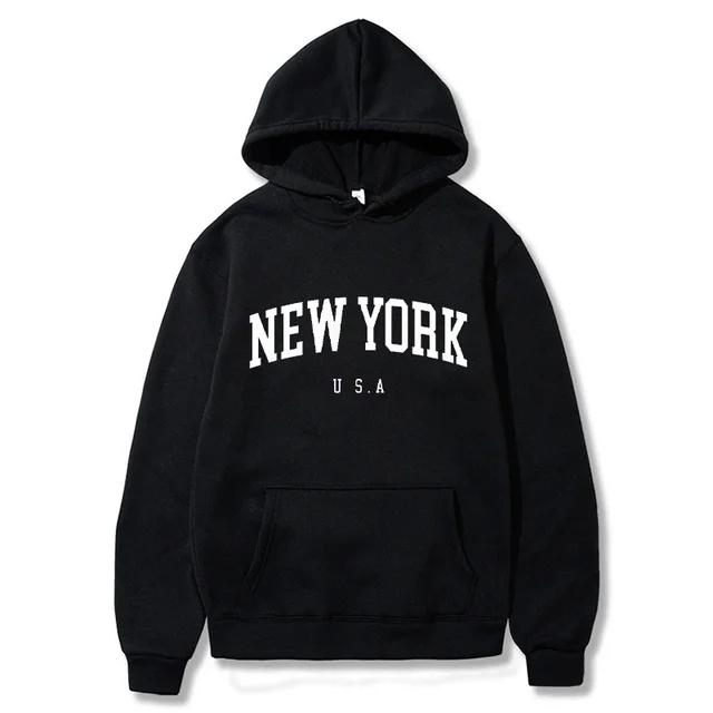 Women New York U.S.A City Hoodies Fashion Letter Printed Graphic Sweatshirts  Casual Harajuku Hooded Pullover Sportwear