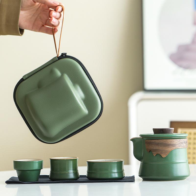 Light Luxury and Simple One Pot, Three Cups of Tea Cans, Portable Ceramic Travel Tea Set, Bag-carrying Business Gift Tea Set