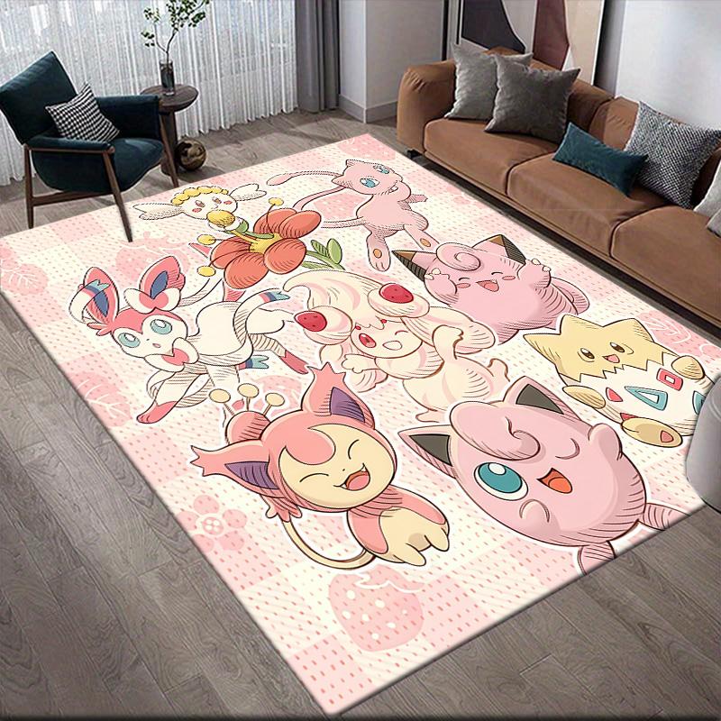 Pink Pokémon Anti-Slip Rug, Rectangular Carpet for Living Room, Bedroom & Sofa Area, Perfect Home Decor