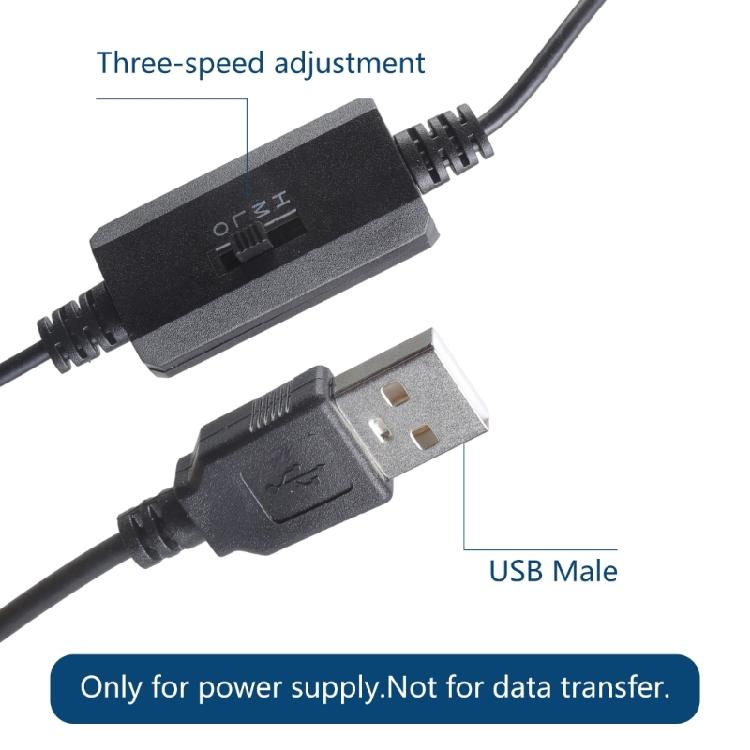Adjustable 3 Stage USB to Open End Speed Control Cord For 5V Electronic Devices Including Desk Fan And Cooling Solution