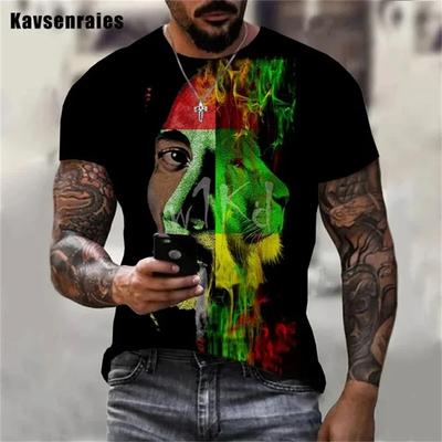 Sommer Herren T-Shirts Rock Bob Marley 3D Druck Rundhals Kurzarm Street Hip-Hop Shirt Übergroße Tops