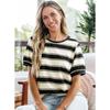 Womens Striped Contrast Color Loose Round Neck Short Sleeve Casual T Shirt