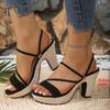 Fashion Women's Black Chunky Heel Sandals Summer 2025 Fashion Espadrilles Platform Sandals Woman Back Strap High Heels Sandalias Mujer