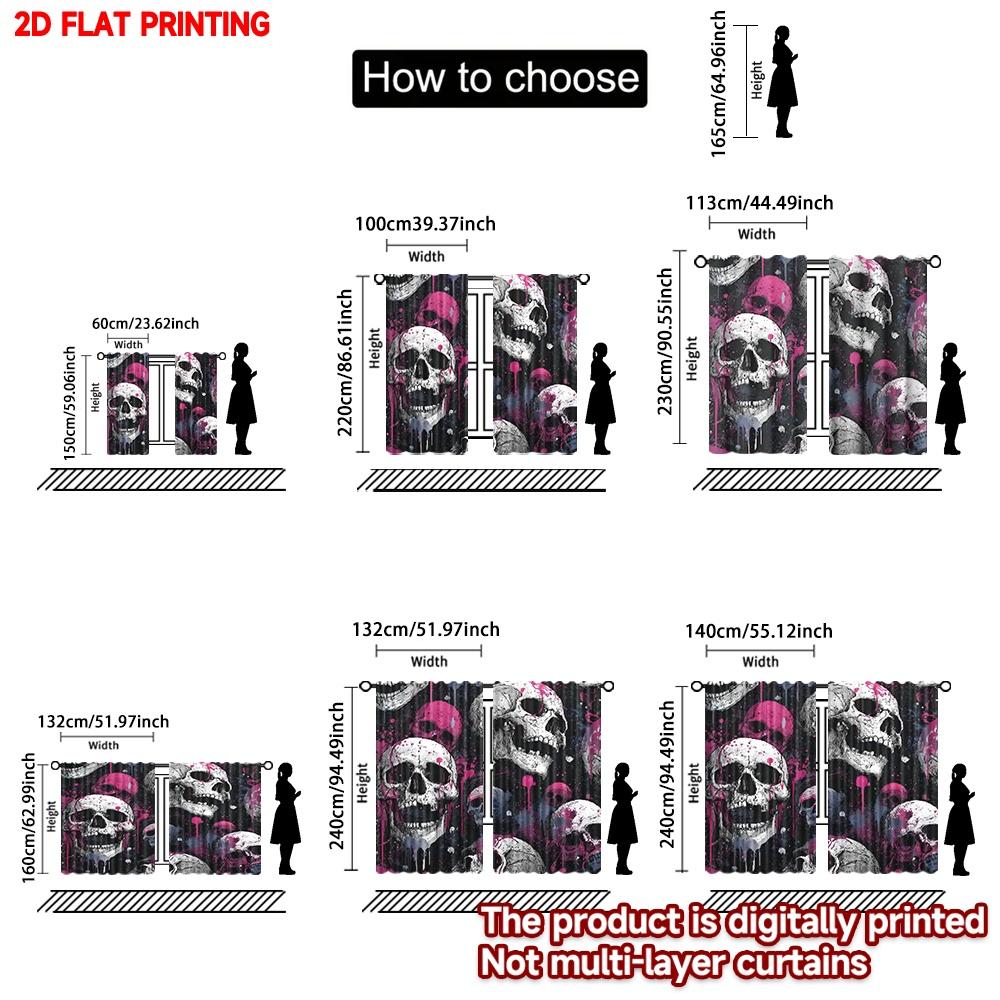 2D Flat Printing 2pcs Party Curtains Halloween Skull Digital Printed Polyester Drapes All Season Party & Holiday Decor Use for