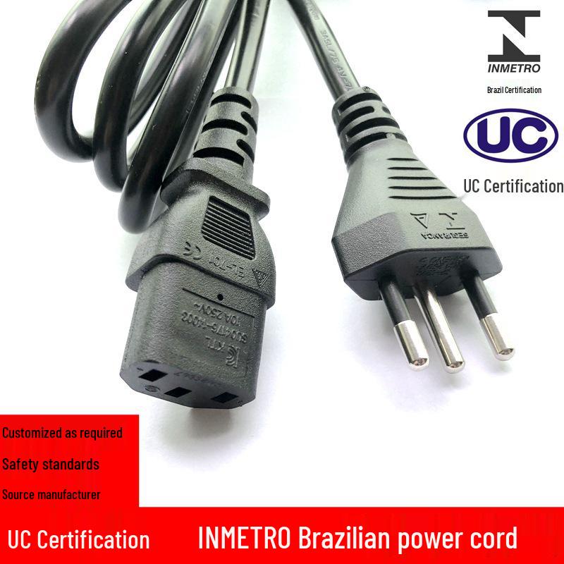 INMETRO Certified Brazil Three-Pin Power Cord, C13 Tail for Server, Speaker, Advertising Screen