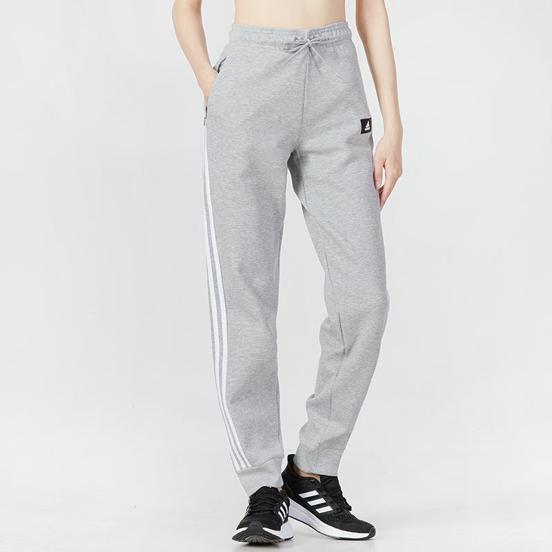 Adidas Solid Stripe Logo Casual Jogger Knit Pants Women Bottoms Grey H57312
