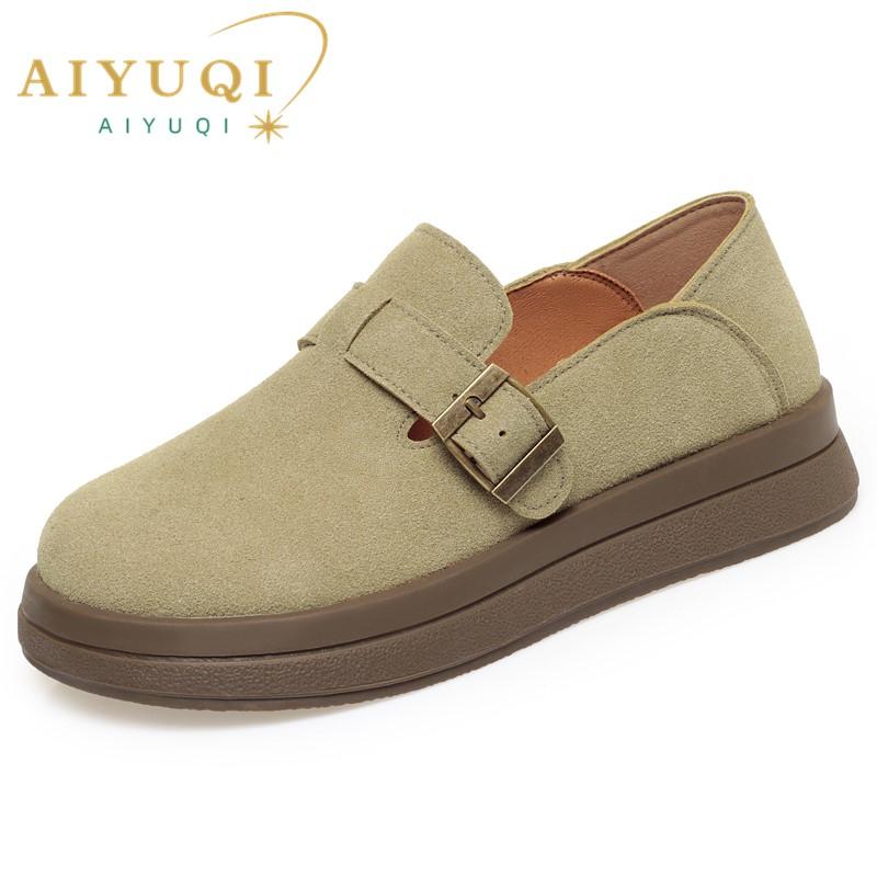 Fashion AIYUQI Women's Loafers 2025 Spring New Flat Slip-on Ladies Shoes Platform Suede Genuine Leather Women's Shoes