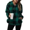 Plush Jacket Autumn and Winter New Long Sleeved Hooded Plaid Plush Women's Hoodie