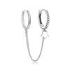 Hoop Earrings Connected by a Chain, Silver Clasp Earrings