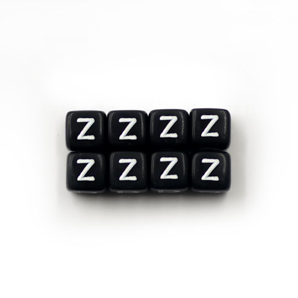 Akrylové černé korálky 6x6mm s bílými písmeny – Dětské ručně vyráběné doplňky pro anglické dopisní šperky