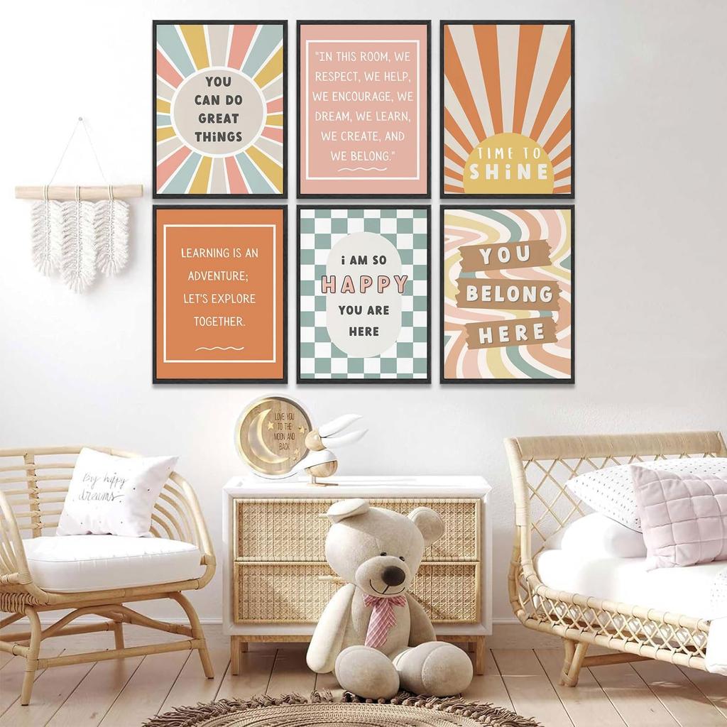6Pcs Boho Pirational Posters Wall Art Positive Affirmations Growth Mindset Canvas Wall Decor Pictures Modern Classroom School Posters Wall Prints for