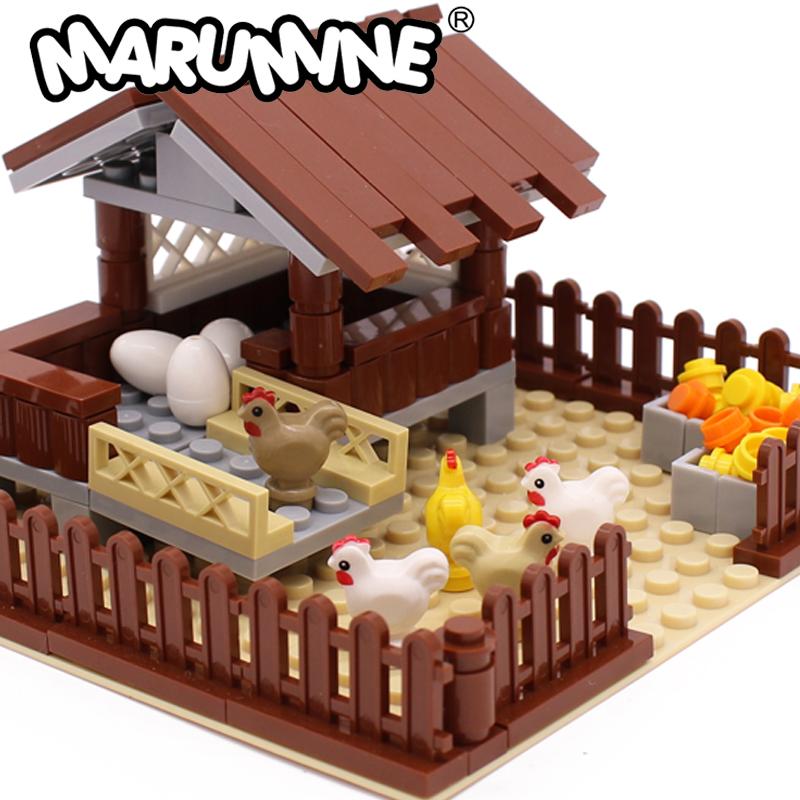 Marumine 138 STÜCKE Bauernhof Hühner Bausteine Klassische Konstruktion MOC Steine Montage Haus Modellbausatz Kinder Weihnachtsspielzeug