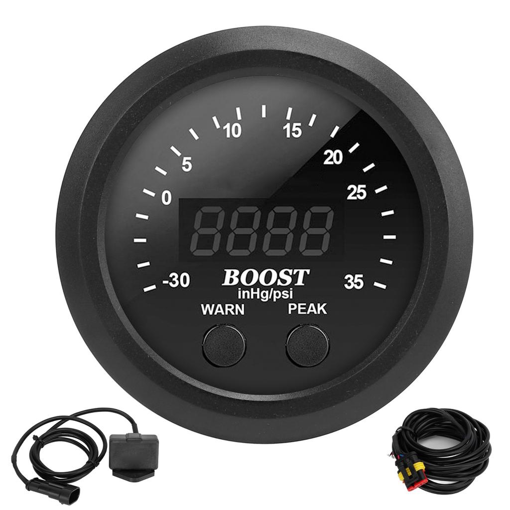 60mm2.4in Turbo Boost Gauge Kit 12V ?30?35PSI Turbo Pressure Gauge Digital Display with Sensor LED
