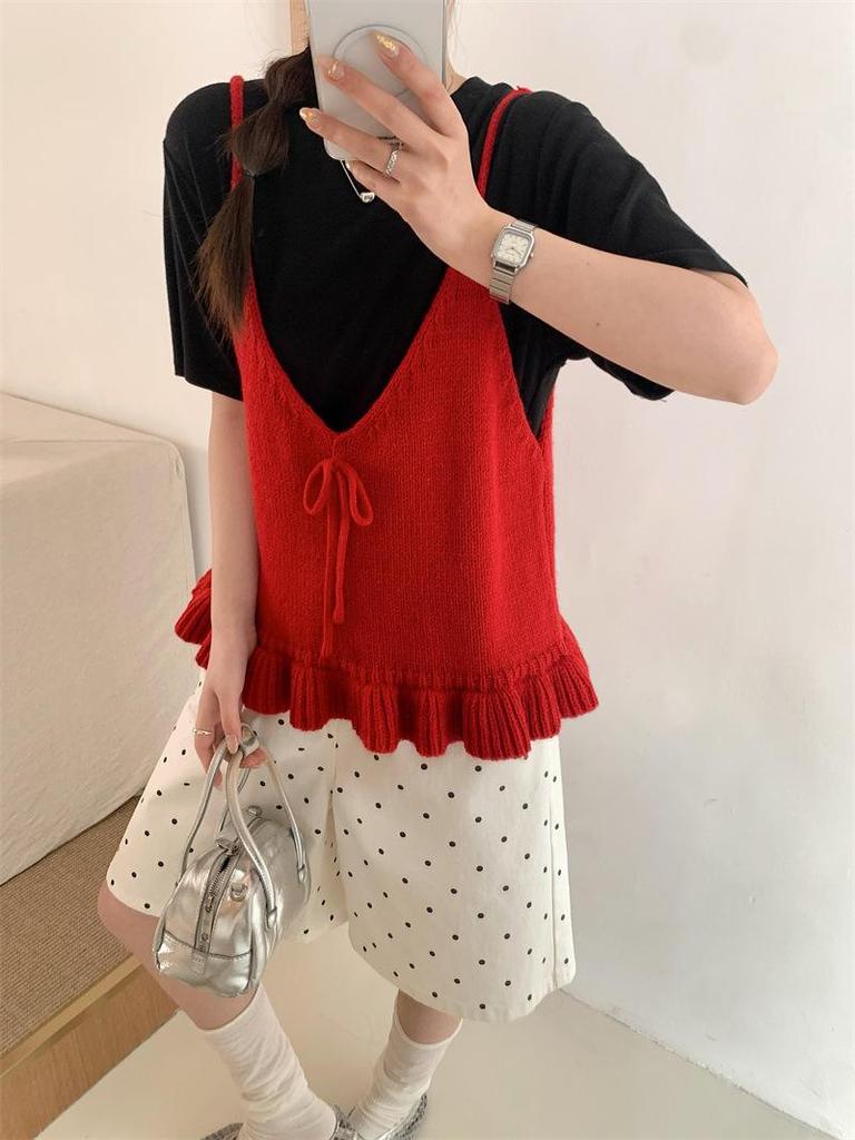 Women's Gentle V-neck Ruffled Knit Camisole Vest - 2026 Early Spring Collection