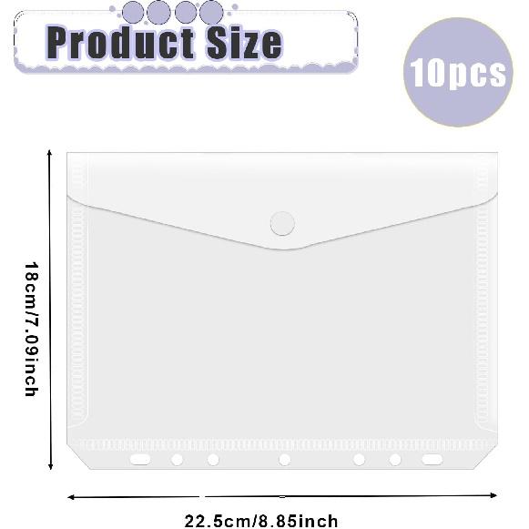 10 Pcs A5 Binder Pockets 5.5 x 8.5 Inches Mini Binder Pocket 7-Hole Binder Pocket Folders Mini Binder Dividers Clear Binder Folders Envelopes