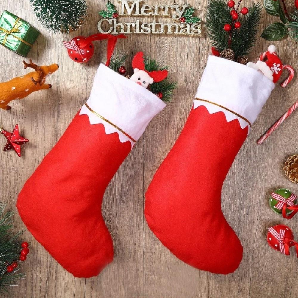 Red Felt Christmas Stockings Golden Trim Gift Candy Bag New Festive Ornament Christmas Party