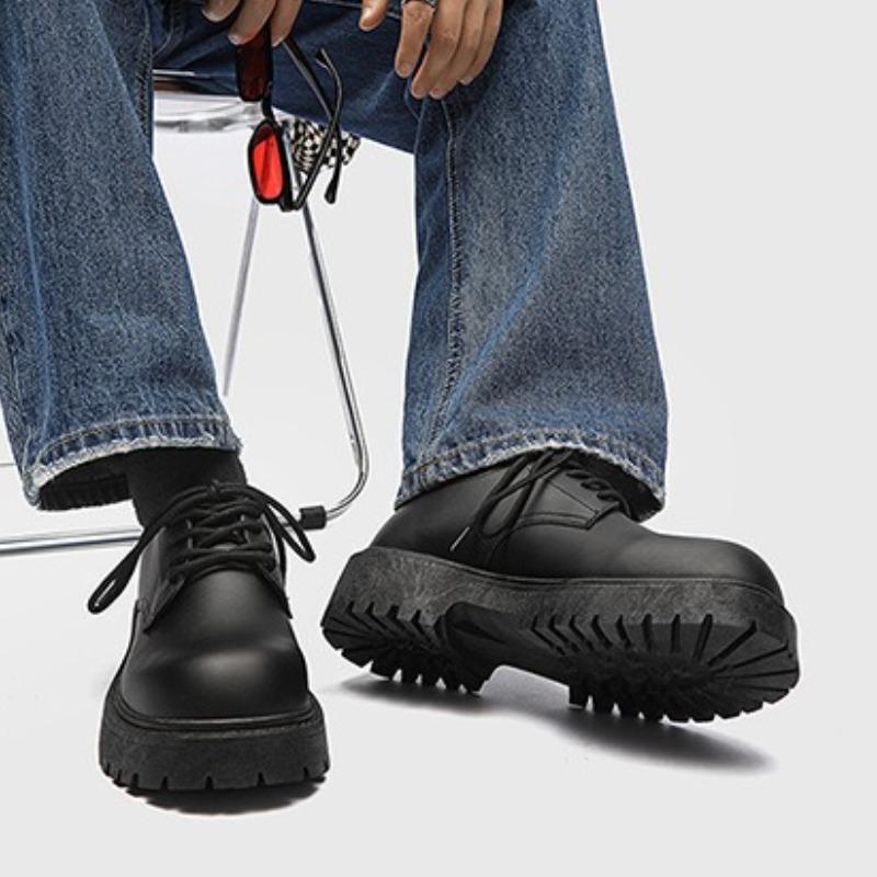 Big Head Leather Shoes for Men, Spring and Autumn Casual Retro Thick Soled Height Increasing Shoes, Formal British Style Shoes