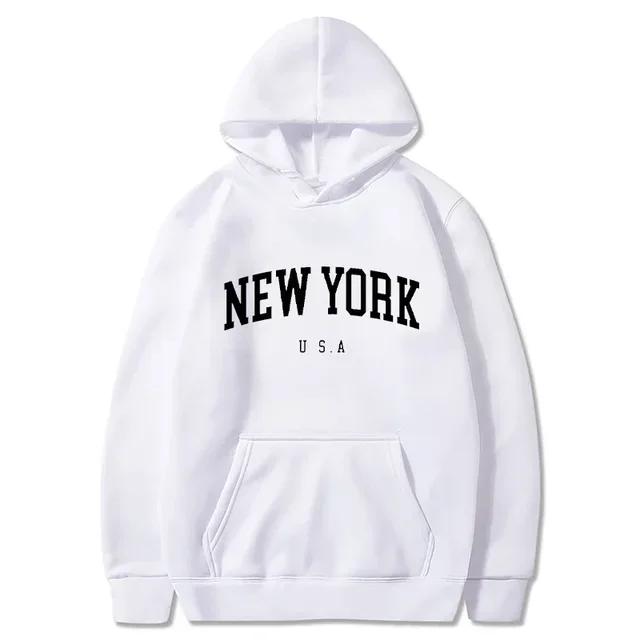 Women New York U.S.A City Hoodies Fashion Letter Printed Graphic Sweatshirts  Casual Harajuku Hooded Pullover Sportwear