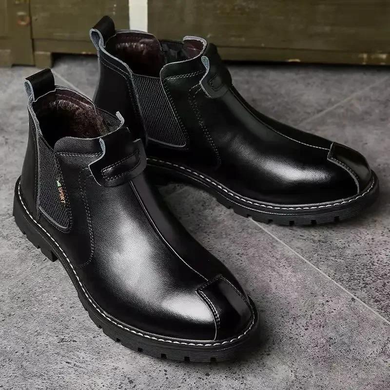 Fashion Luxury Men's Ankle Boots Chelsea Boots High Top Men Shoes for Leather Brand Retro Comfortable 2025 Fashion Men Boots Thick Sole