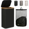Foldable Bamboo Laundry Basket with Lid and Inner Bag for Bathroom/Bedroom
