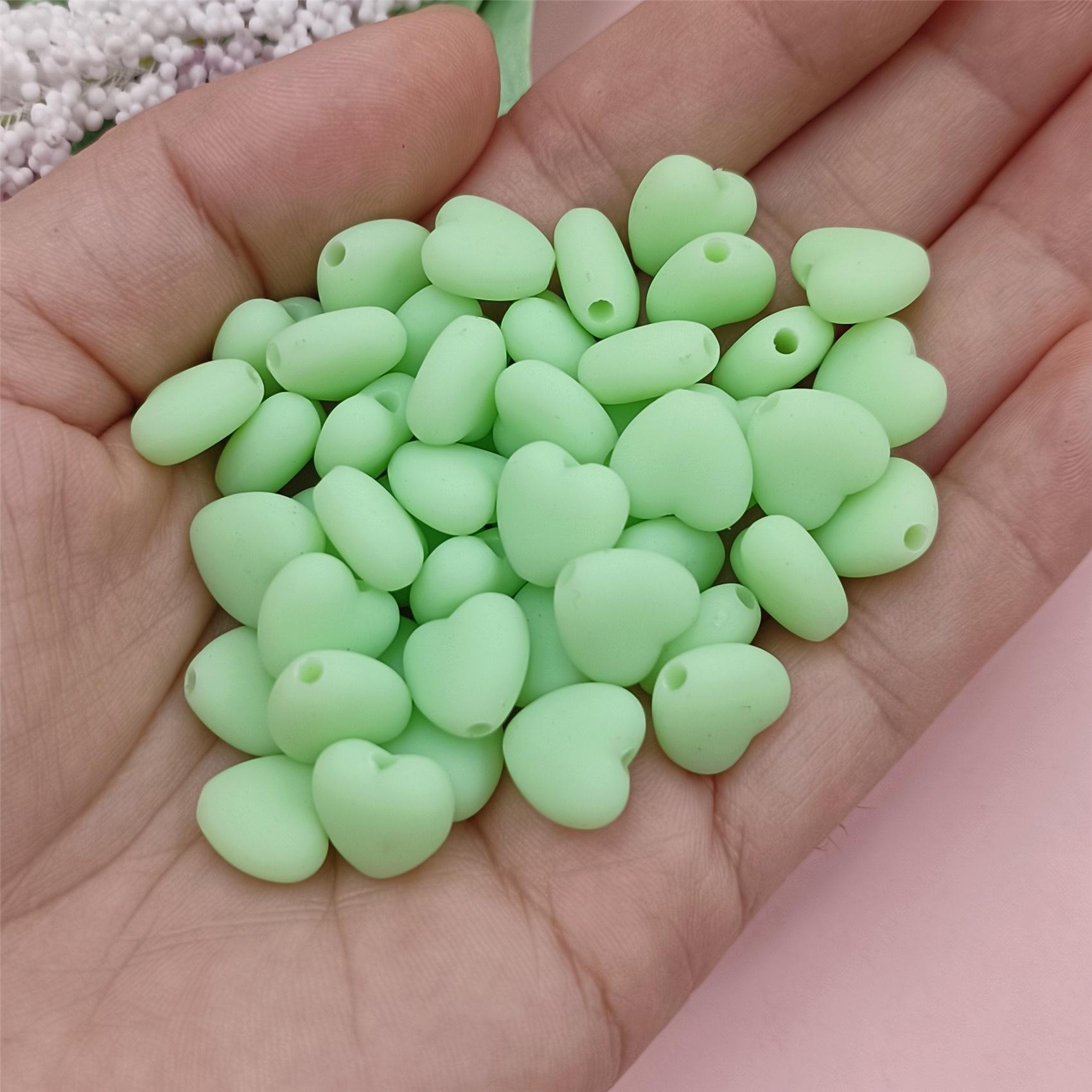 

Однотонные резиновые бусины 11*10 мм, материалы для самостоятельного изготовления ювелирных изделий, аксессуары в форме сердца, 50 шт., модные бусины зелёный