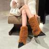 2025 Pointed Toe Short Tube Fuzzy Boots Stiletto High Heel Skinny Booties Winter Warm for Women