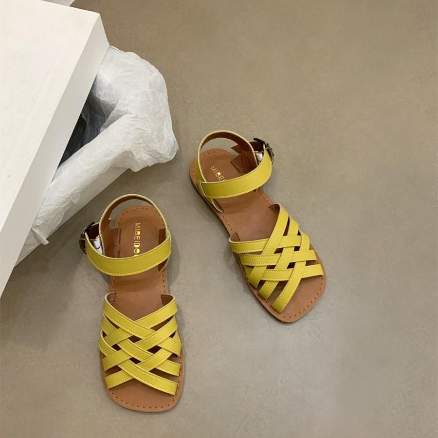 2025 Smart Leather Sandals Black Grey Brown Lemon Yellow 35-40