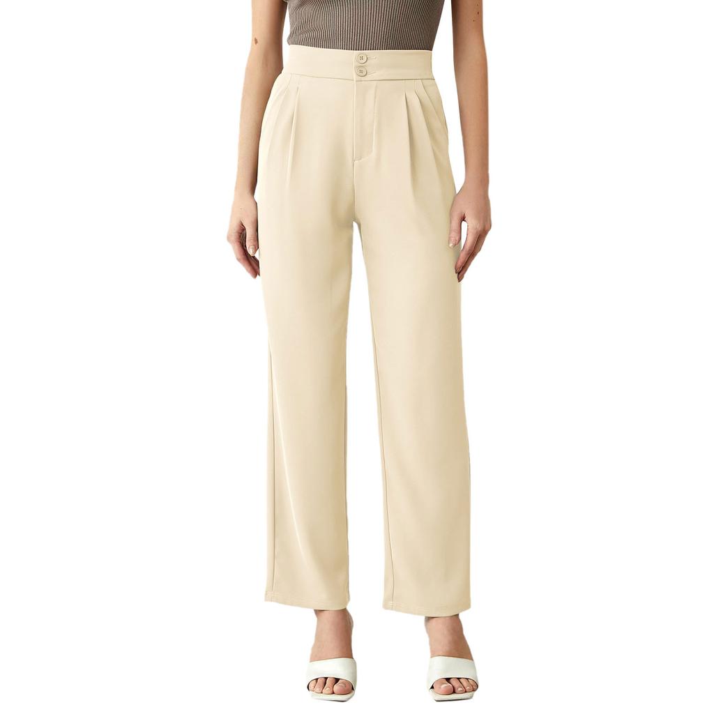 Women's Color Straight Casual High Waist Casual Pants With Pockets