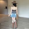Women's Vintage Spice Girl Belt Top High Waist Skirt Set