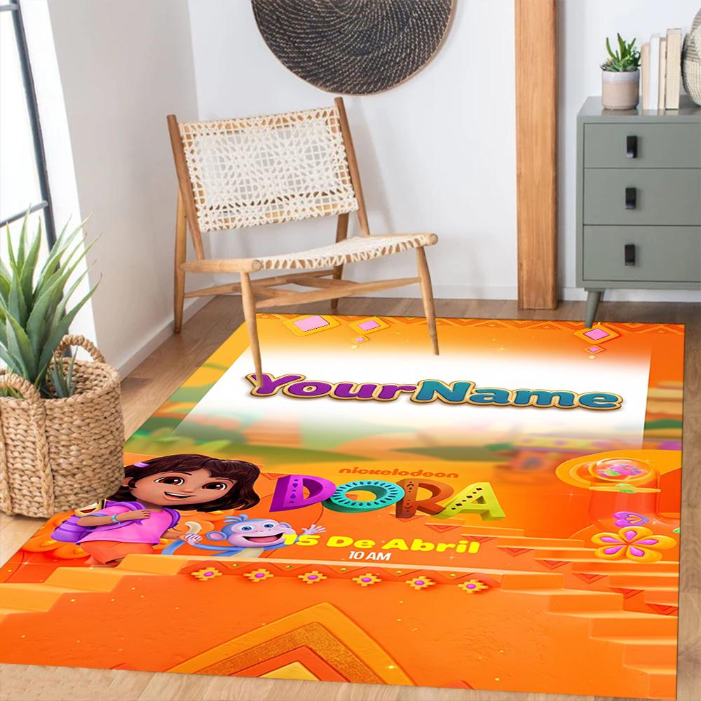 Dora Explorer Customizable Name Floor Mat Design for Playrooms Study room Dormitory Game Room Anti-slip Rug Office home decor