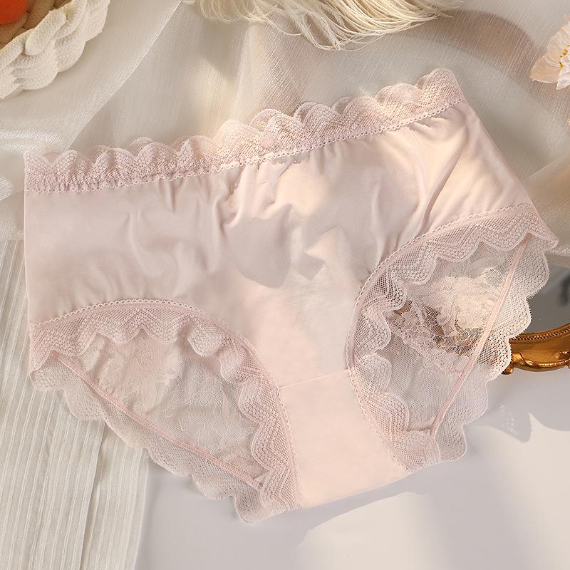 

Нижнее белье больших размеров из кружевного атласа для женщин - 200 фунтов, антибактериальное, бесшовное, дышащее, хлопковая промежность XL [85-115 catties] светло-розовый